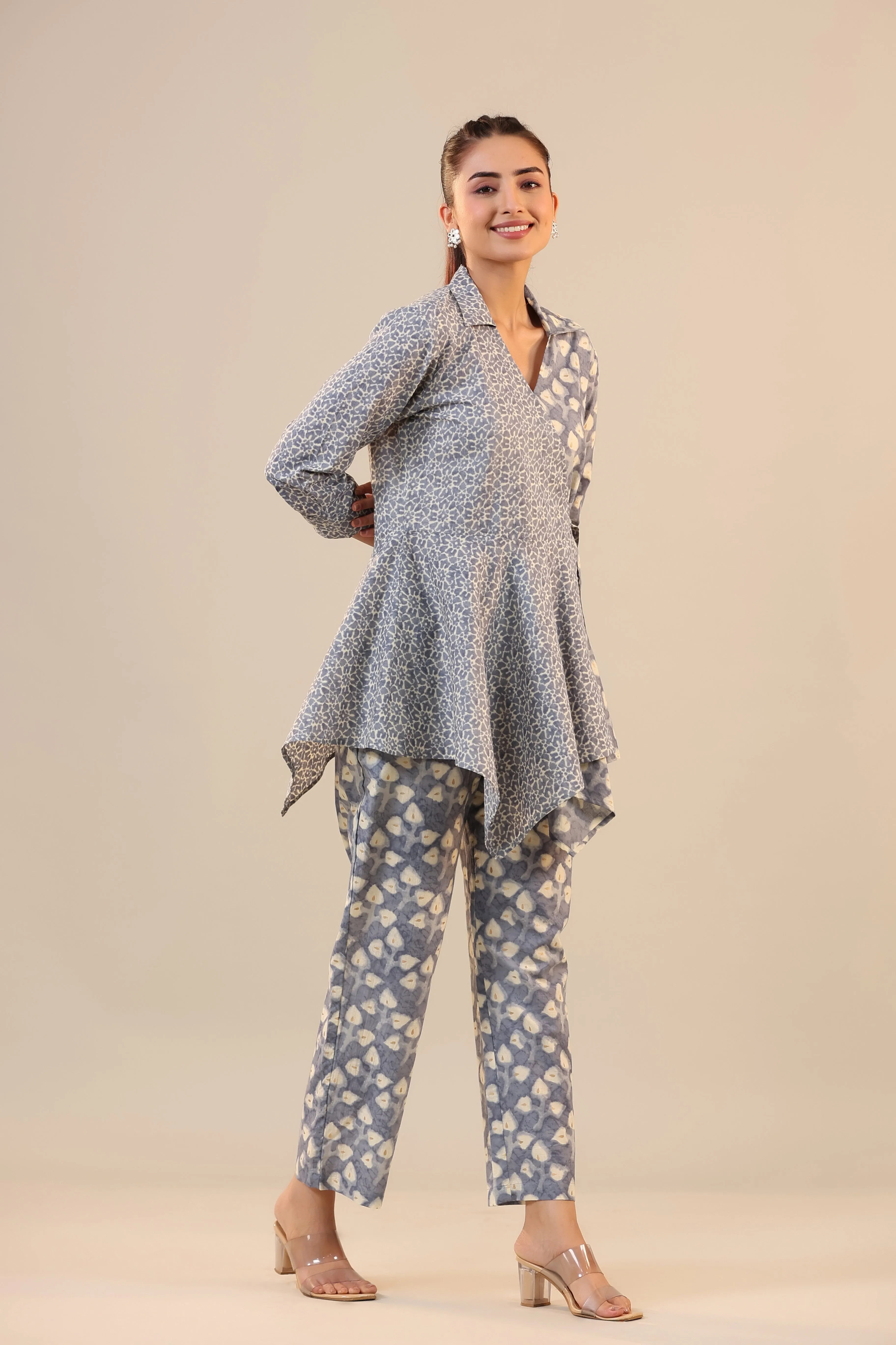 Light Blue Batik Knot Cotton Loungewear Set