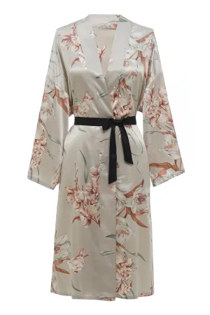 Light Grey Floral Satin Bridal Robe