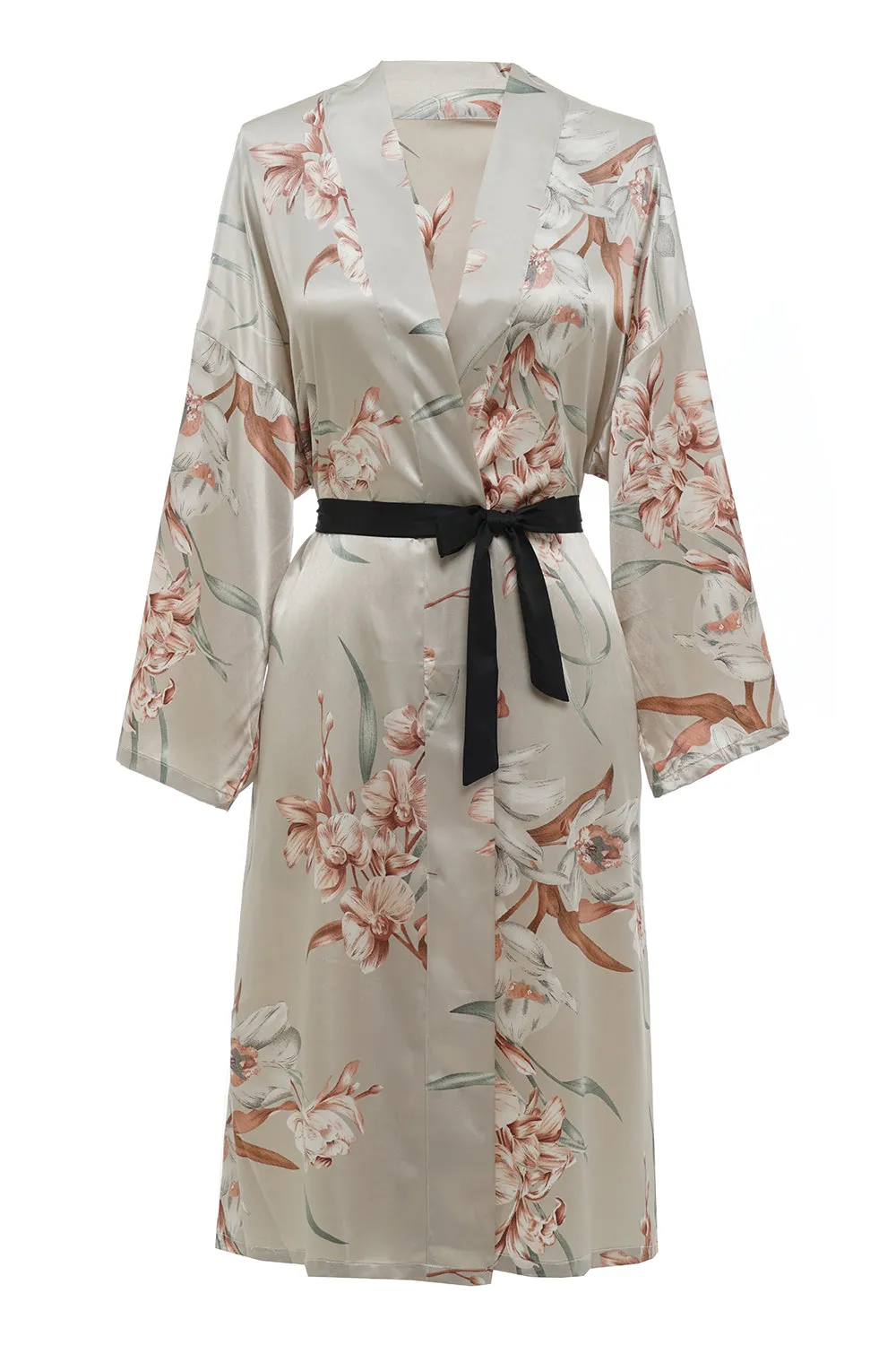 Light Grey Floral Satin Bridal Robe