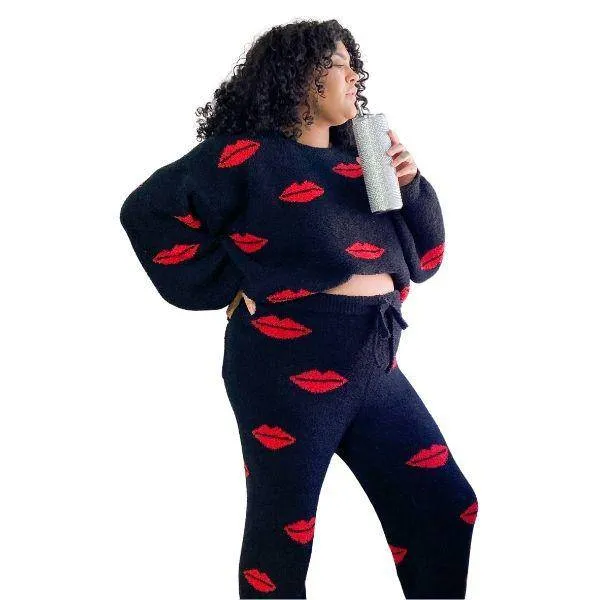 Lip Print Womens Loungewear Set