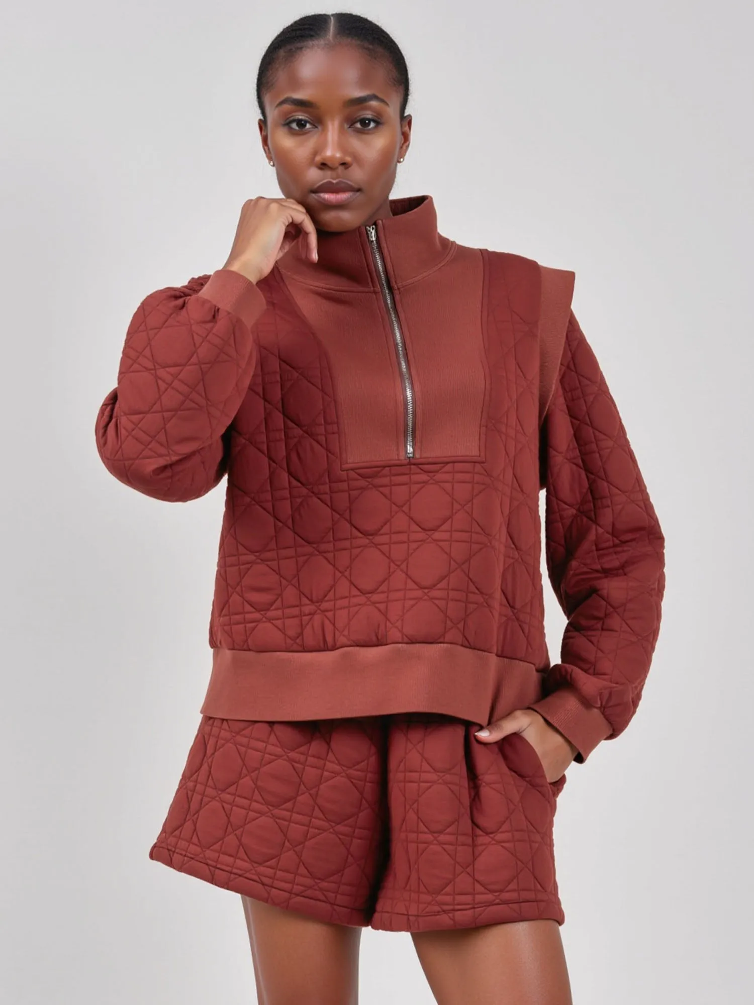 Long Sleeves Polo Quilted Short Lounge Set