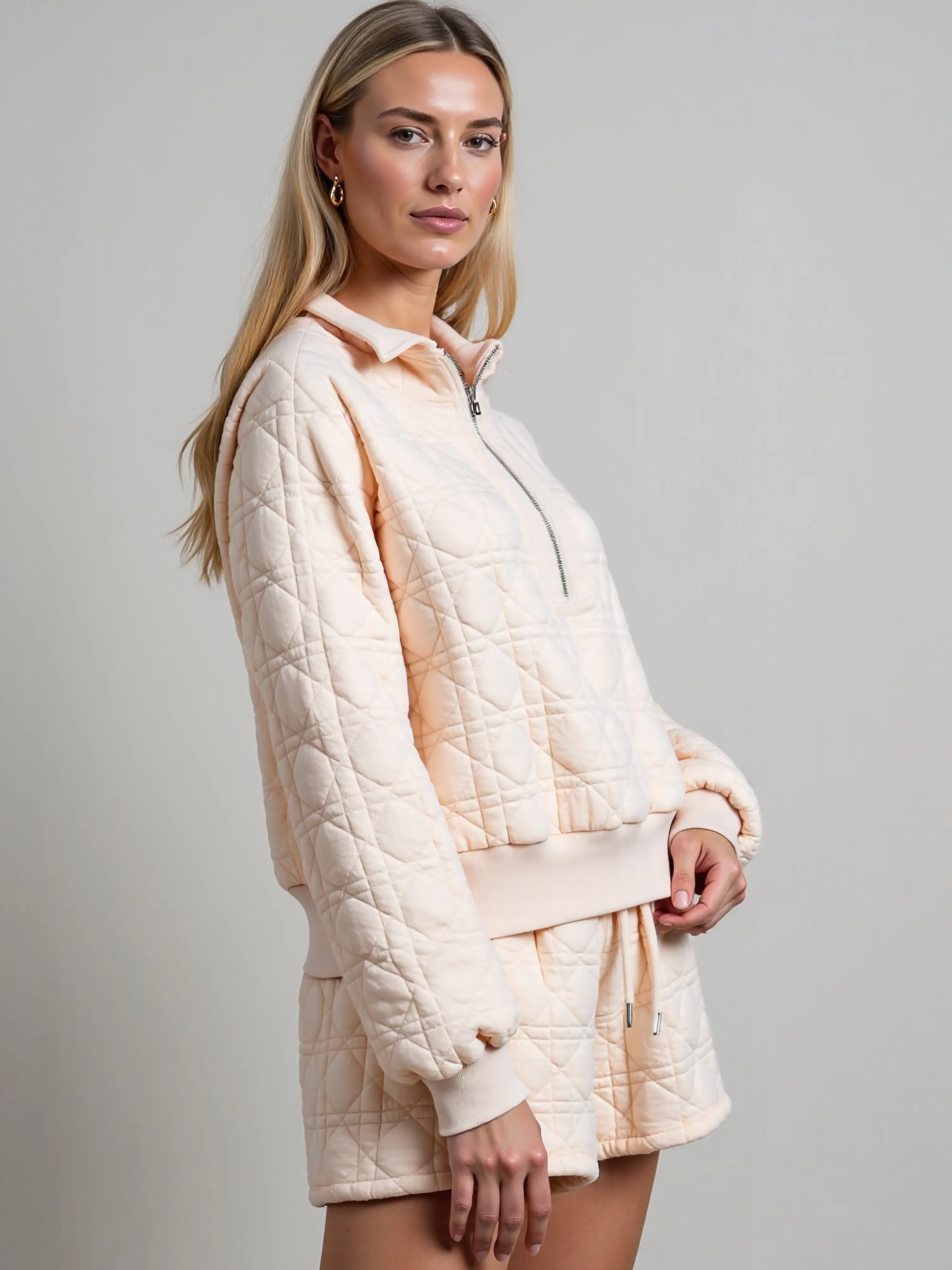 Long Sleeves Polo Quilted Short Lounge Set