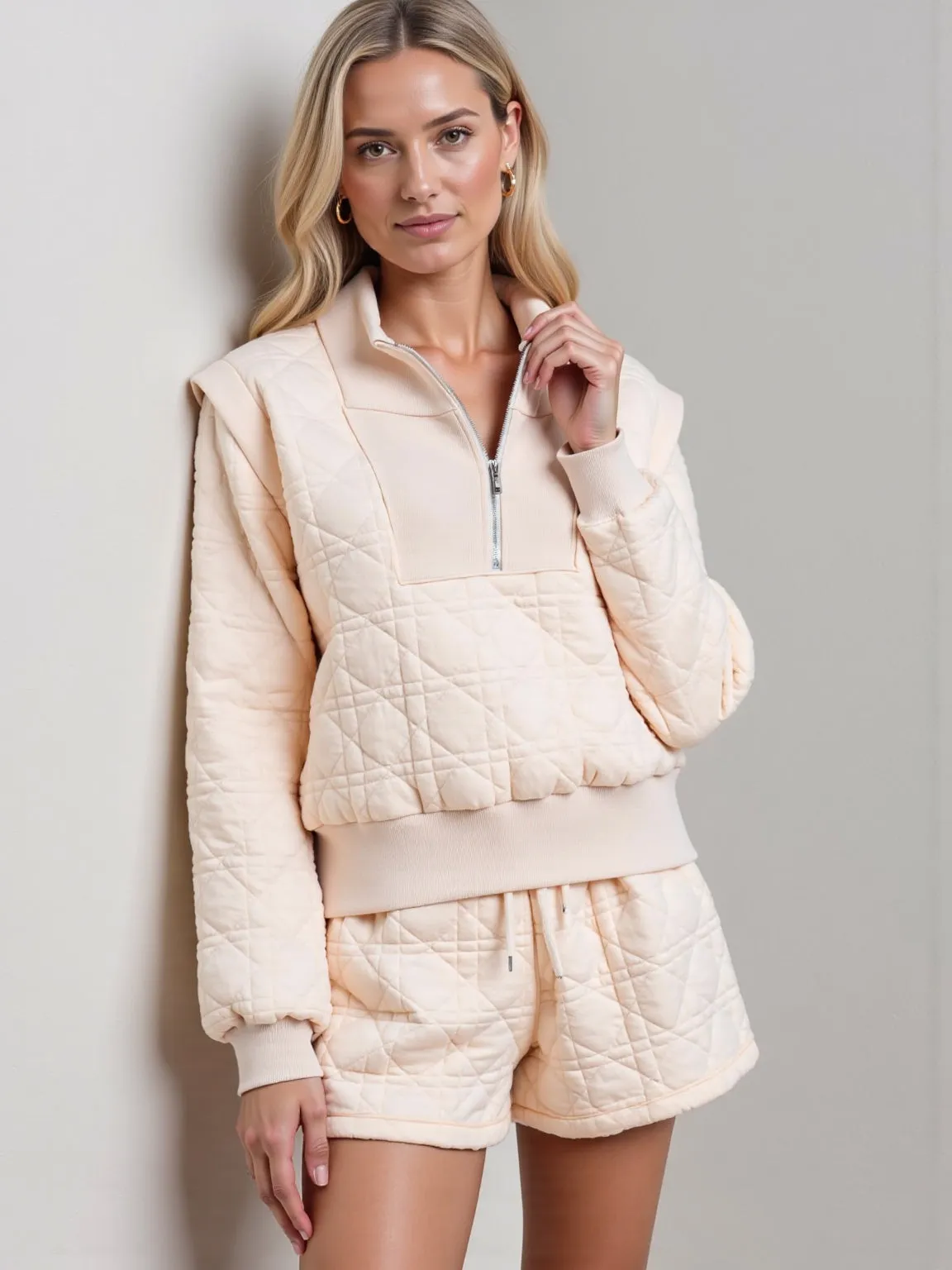 Long Sleeves Polo Quilted Short Lounge Set