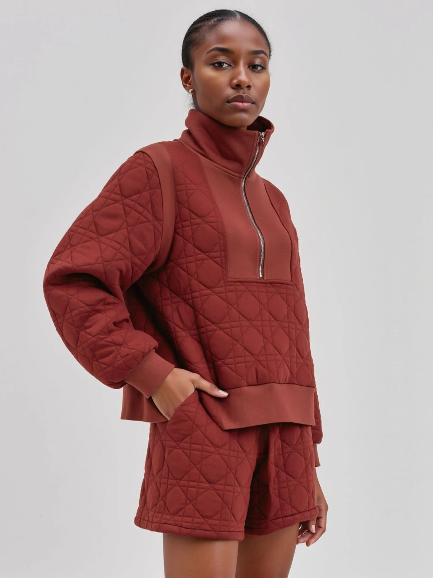 Long Sleeves Polo Quilted Short Lounge Set