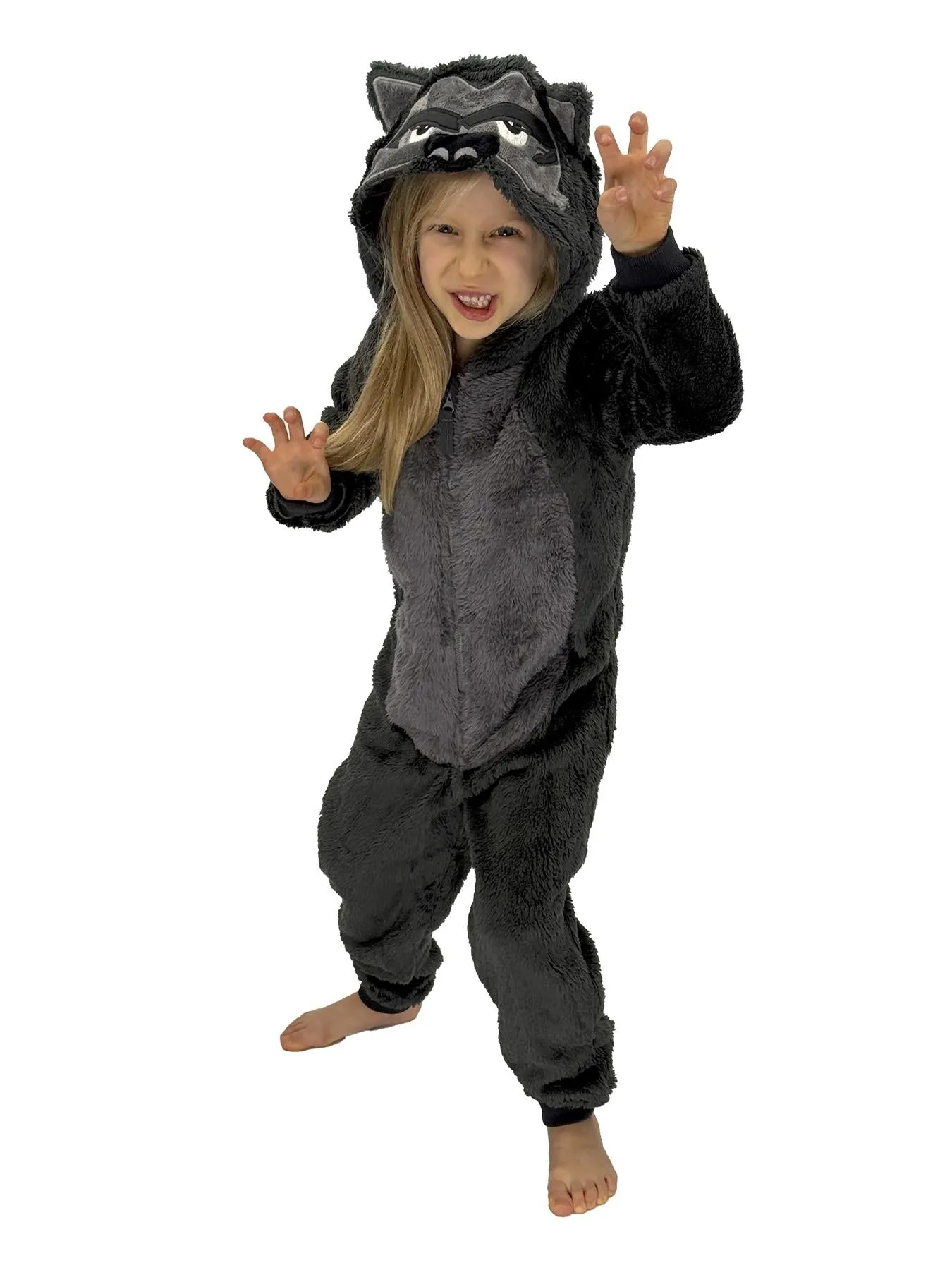 M&S Kids Onesie Fleece Grey Wolf Full Zip with Hoodie