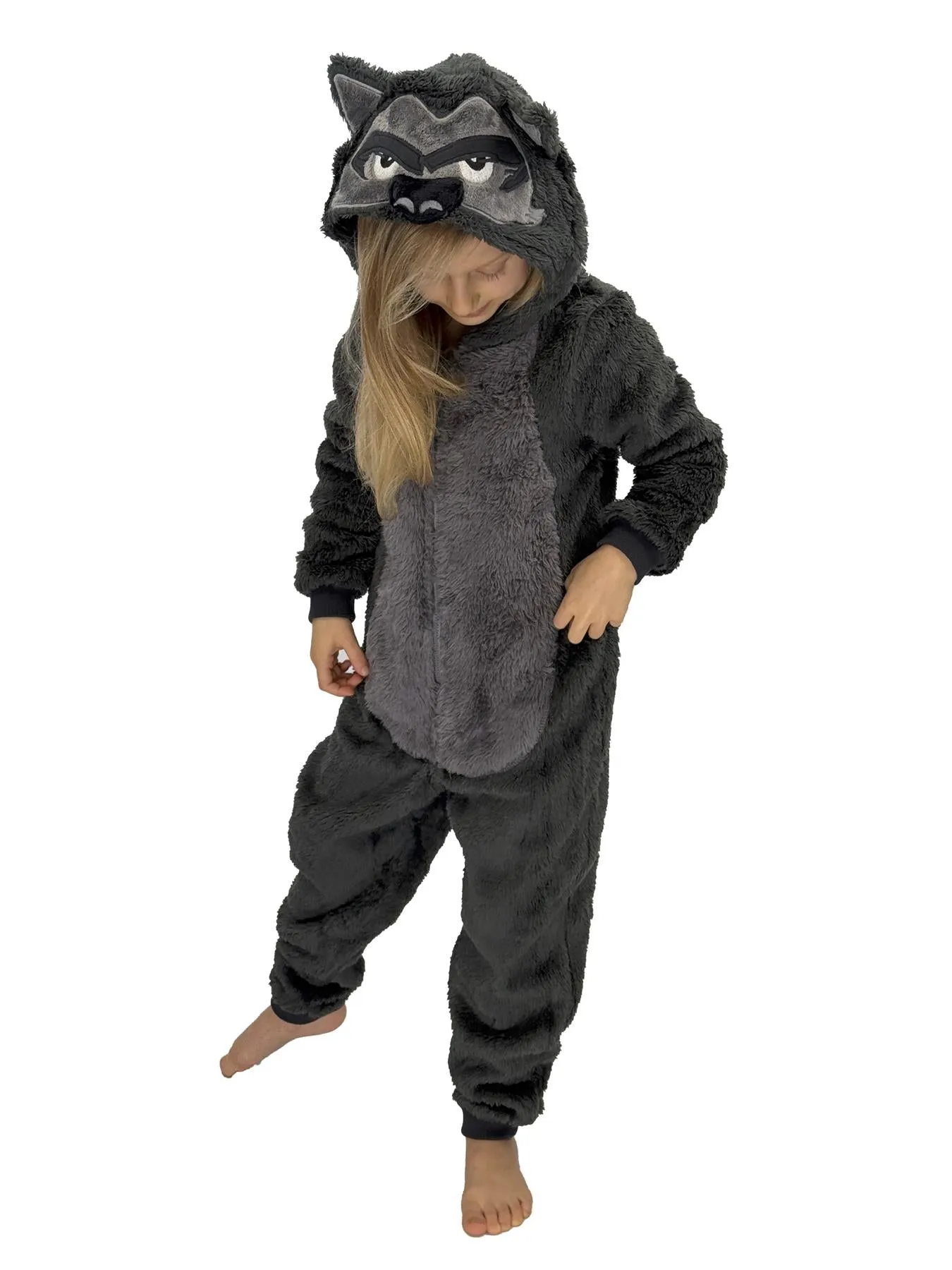 M&S Kids Onesie Fleece Grey Wolf Full Zip with Hoodie