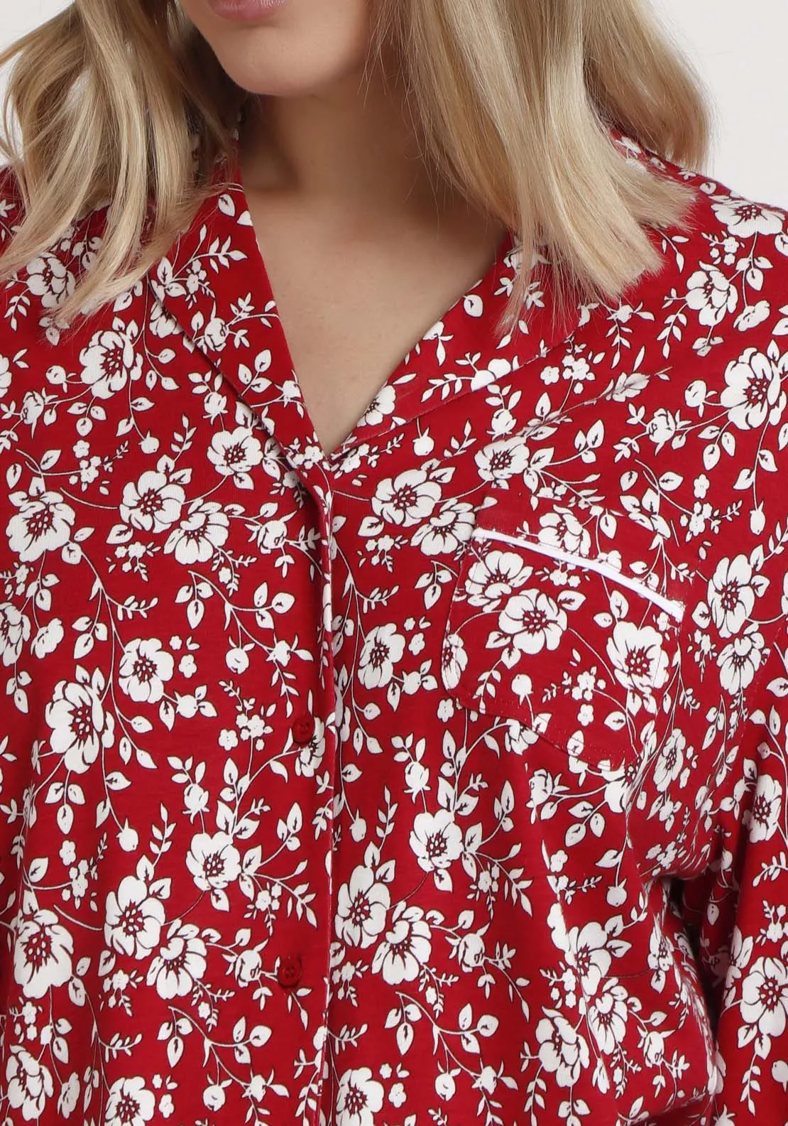 Masculine Pj Flower Print - Red