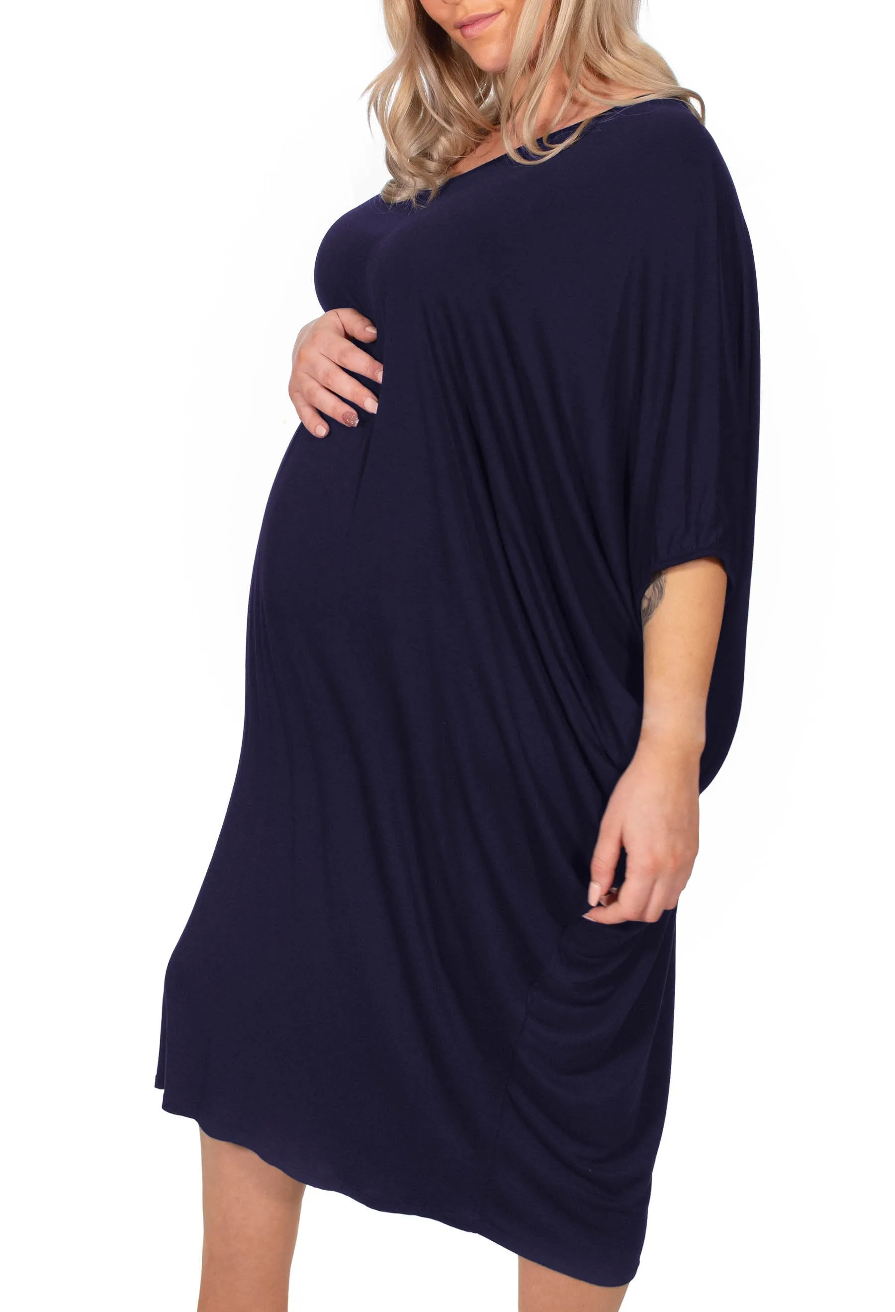 Maternity Bamboo V Neck Draped Dress - 2 Pack