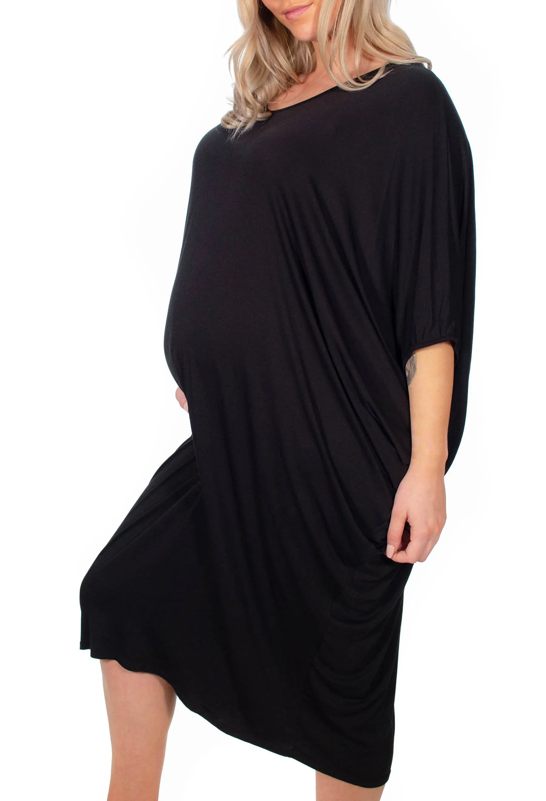 Maternity Bamboo V Neck Draped Dress - 2 Pack