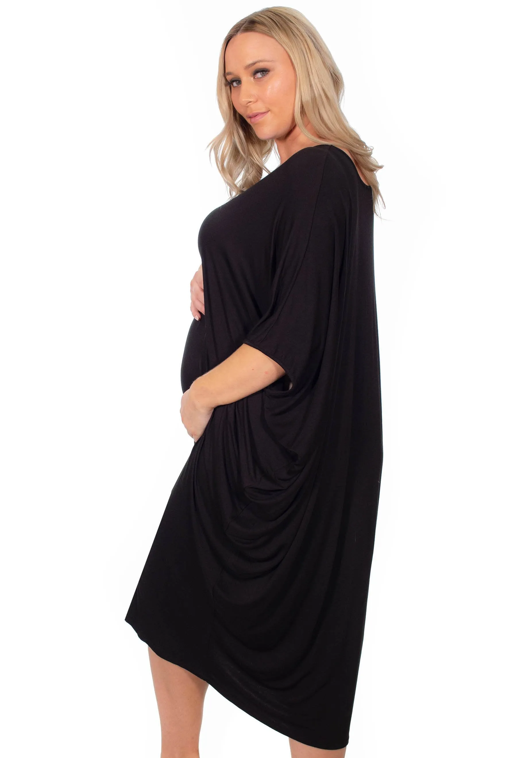 Maternity Bamboo V Neck Draped Dress