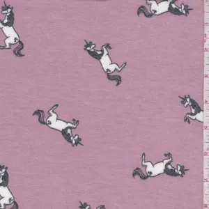 Mauve Leaping Unicorn Brushed French Terry Knit Fabric