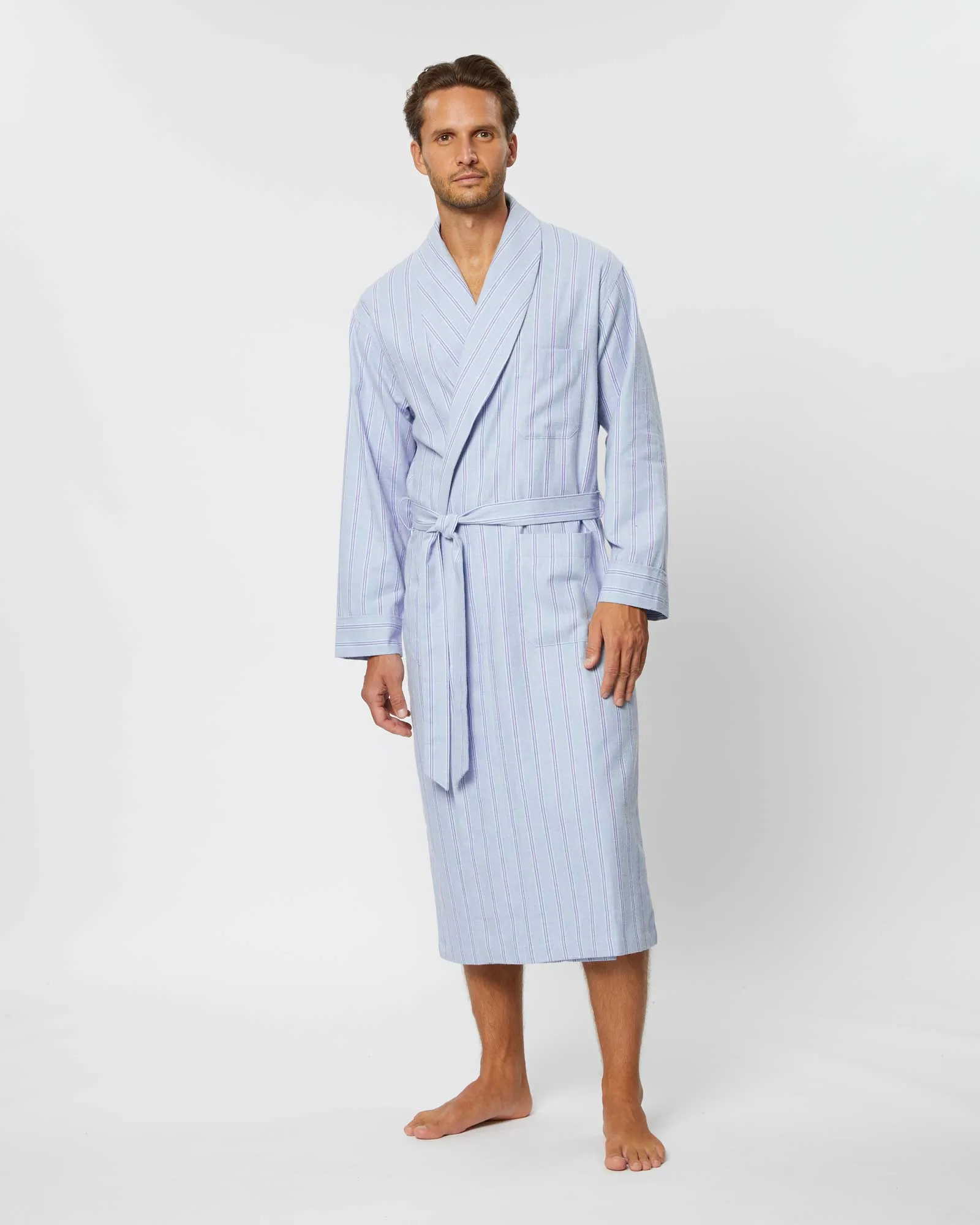 Men's Brushed Cotton Robe - Aviemore Stripe