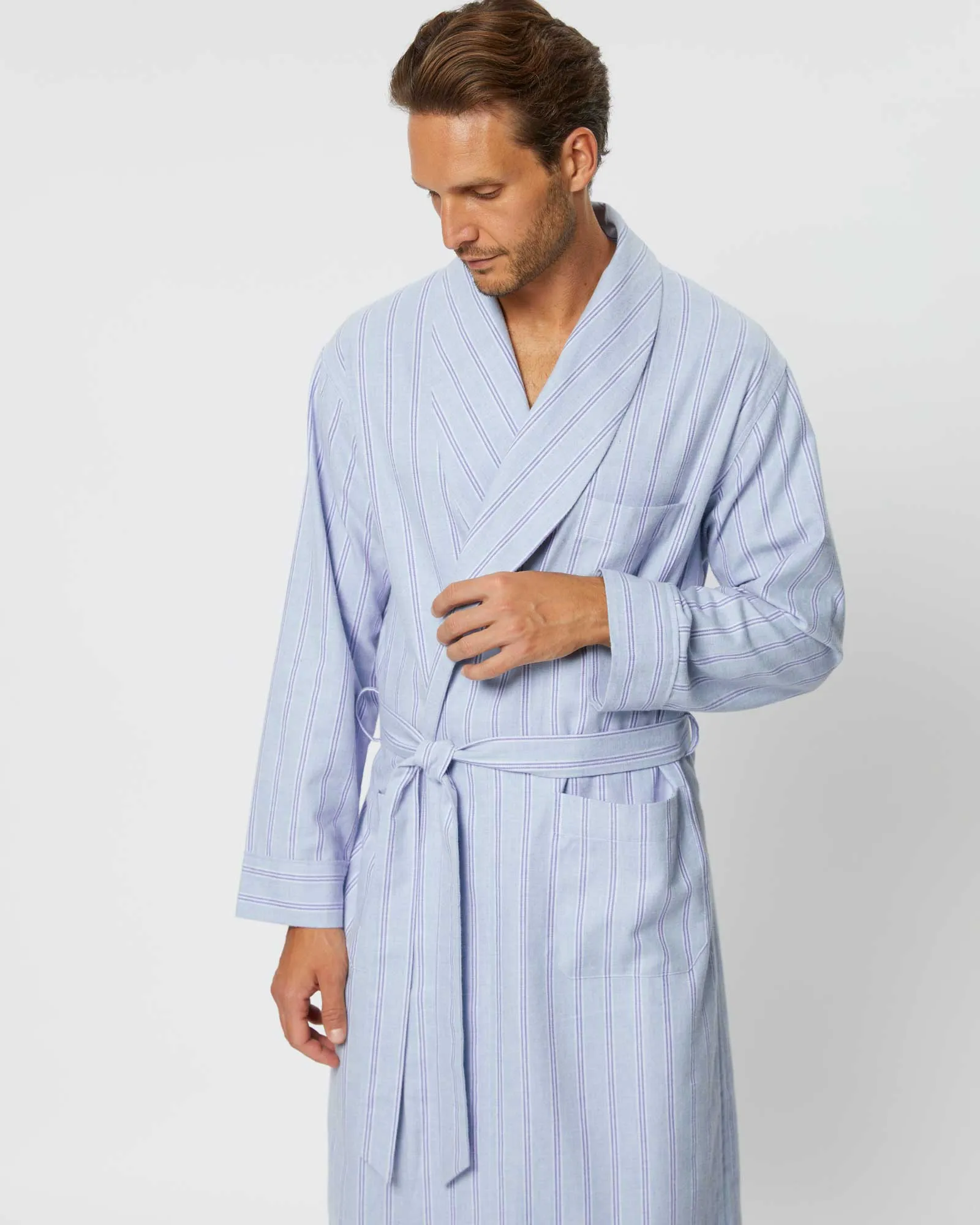 Men's Brushed Cotton Robe - Aviemore Stripe