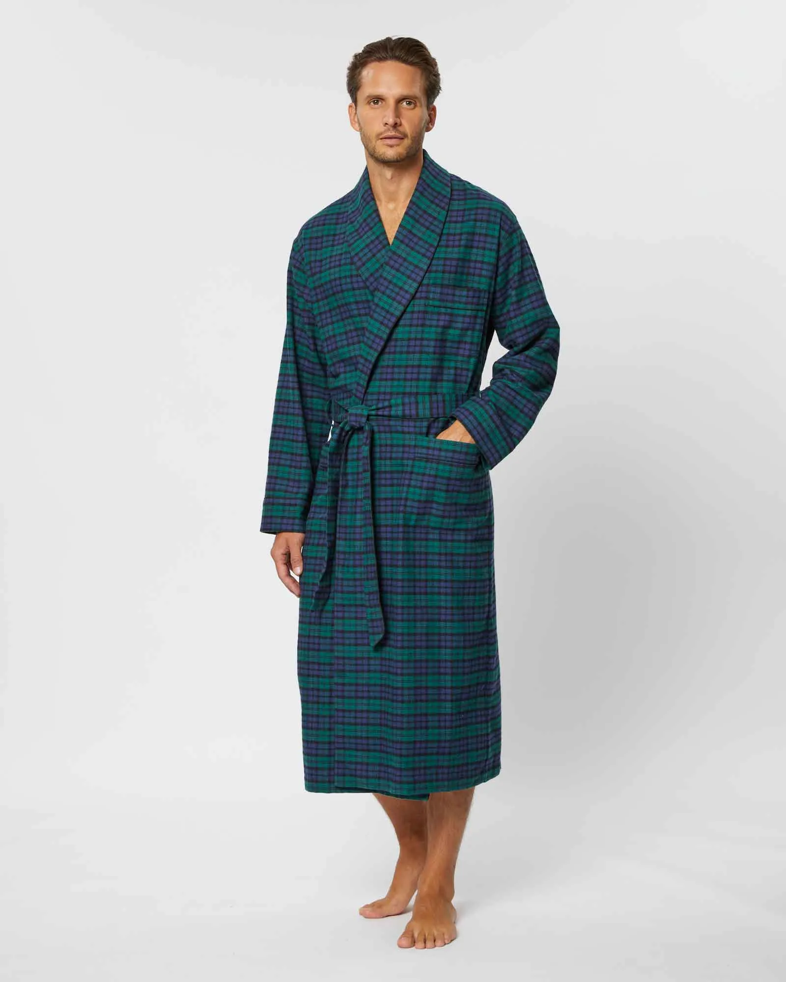 Men's Brushed Cotton Robe - Litton Blackwatch Tartan