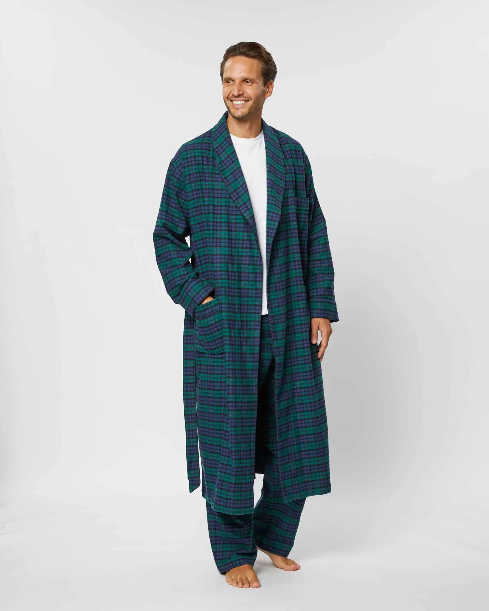 Men's Brushed Cotton Robe - Litton Blackwatch Tartan