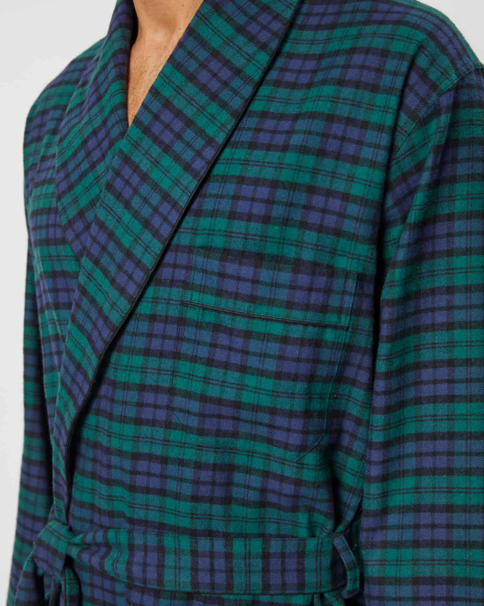 Men's Brushed Cotton Robe - Litton Blackwatch Tartan