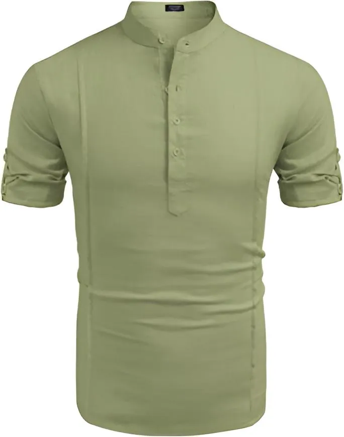 Men's Linen Henley Casual Beach Shirt