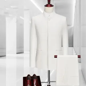 Men's White Zhongshan Suit Set