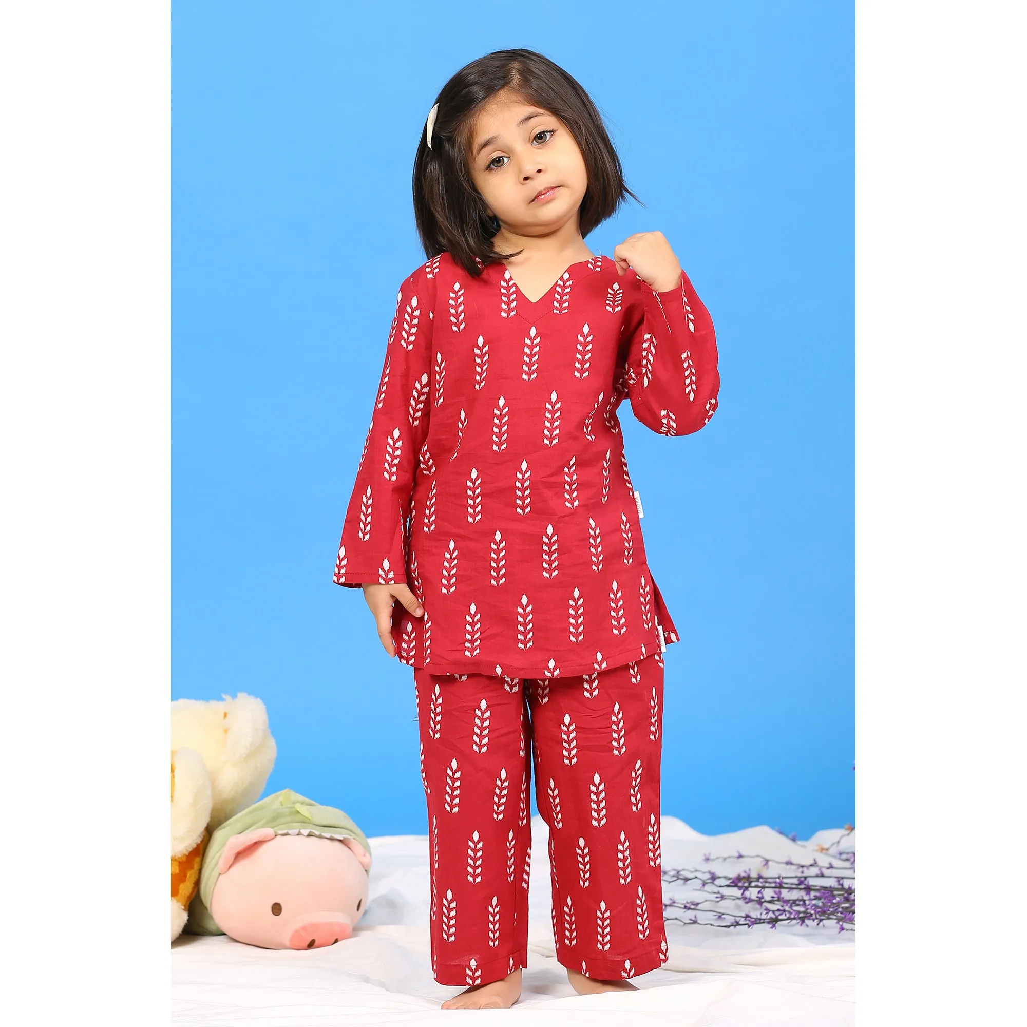 Minimalist Motif on Maroon Kids Loungewear Set