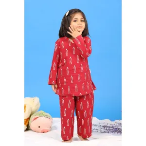 Minimalist Motif on Maroon Kids Loungewear Set