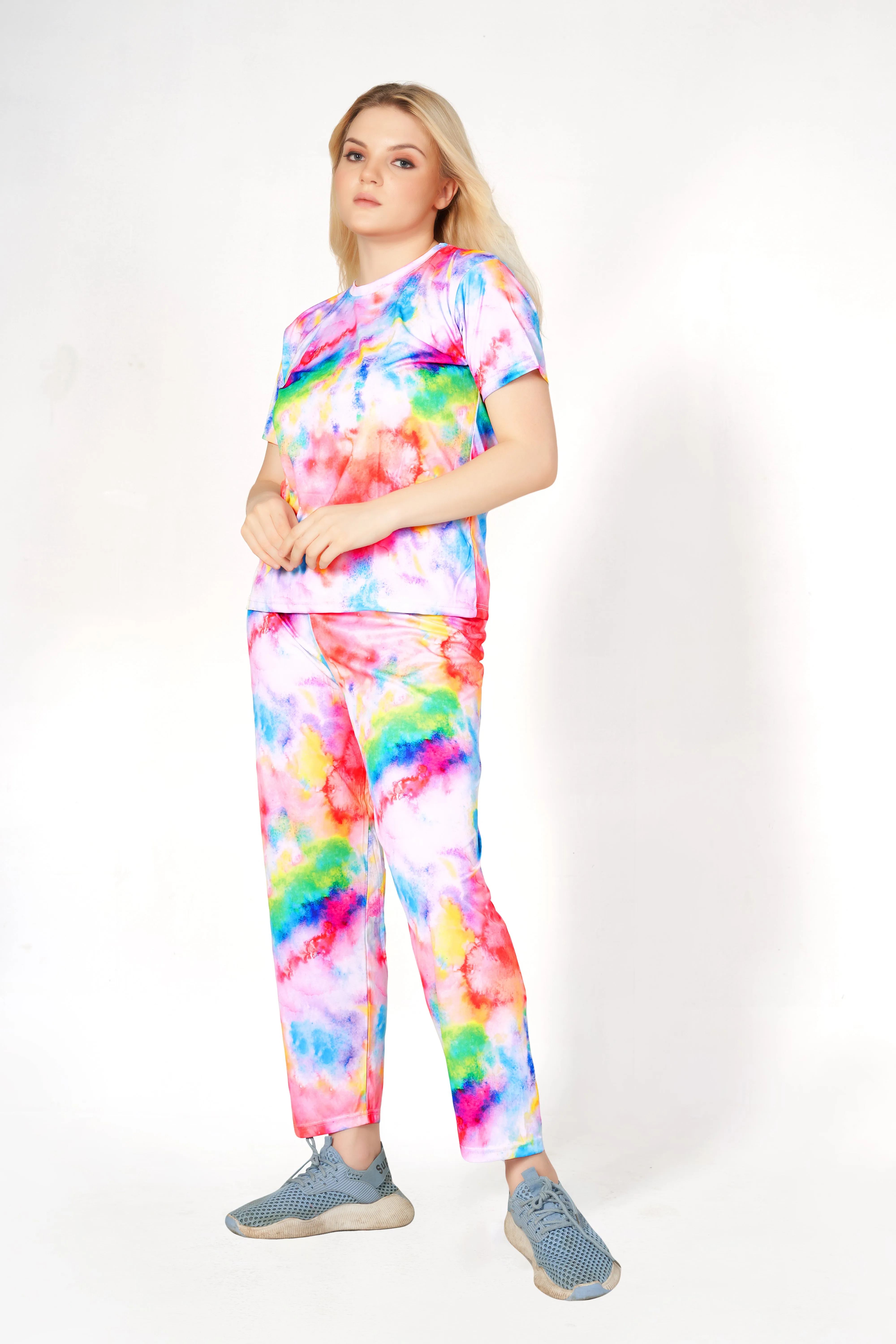 Multi-colour Print T-shirt And Long Pajama Set