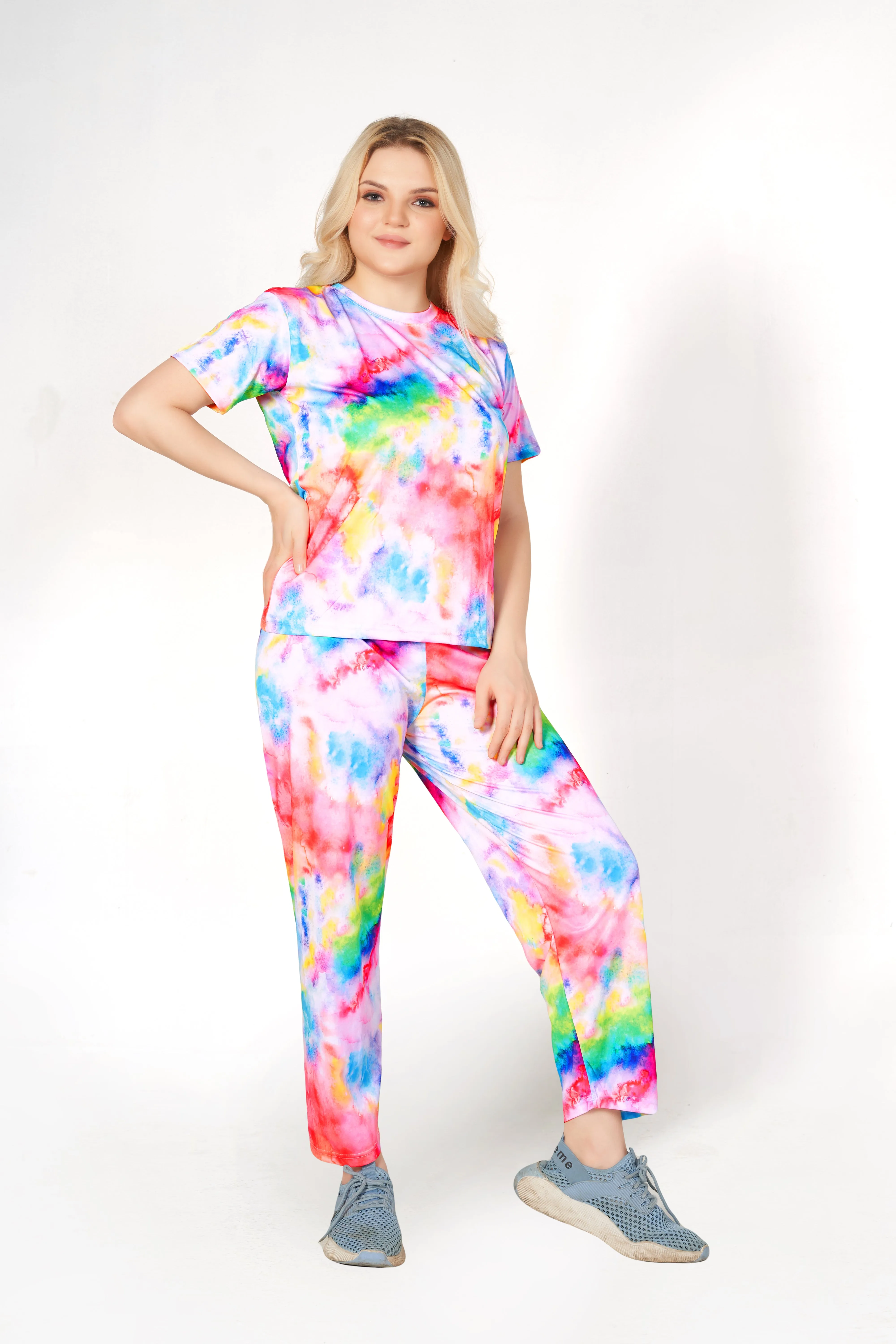 Multi-colour Print T-shirt And Long Pajama Set