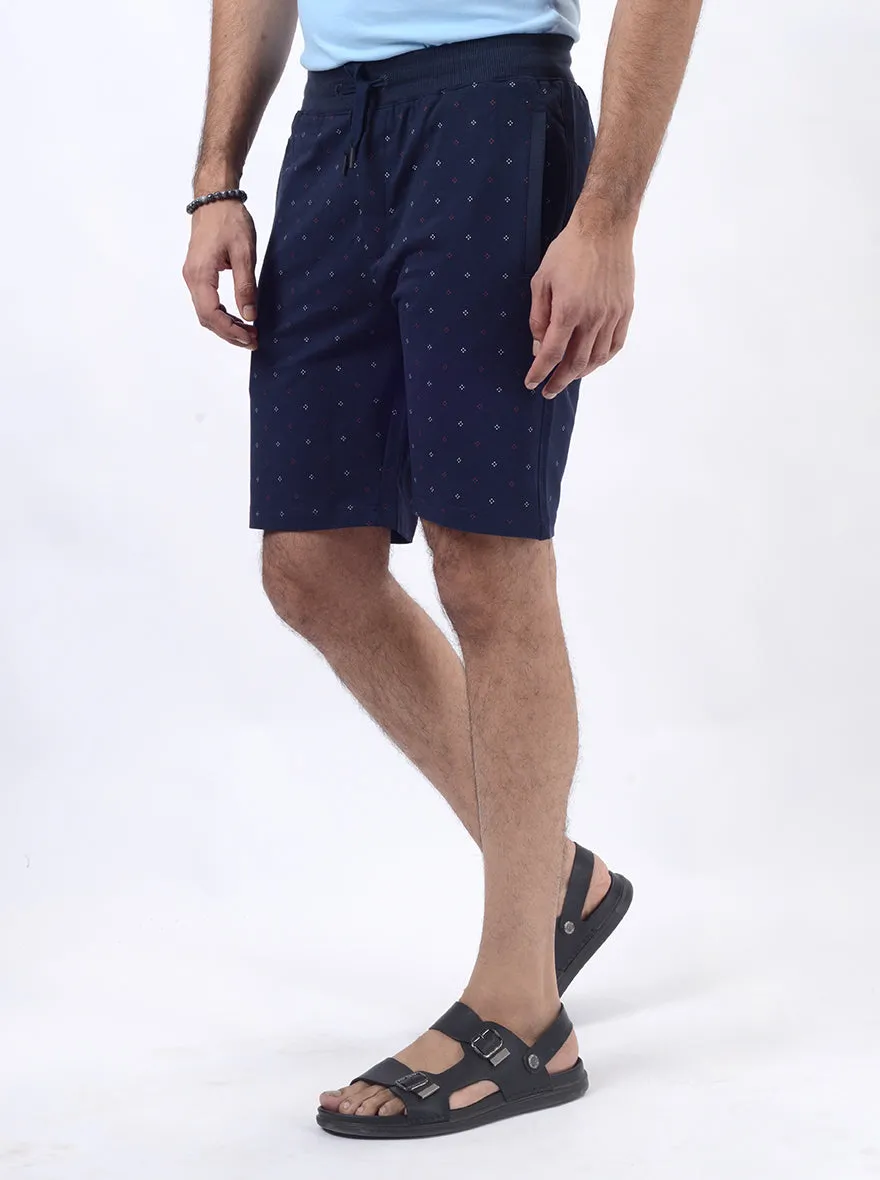 Navy Blue Printed Slim Fit Shorts | JadeBlue