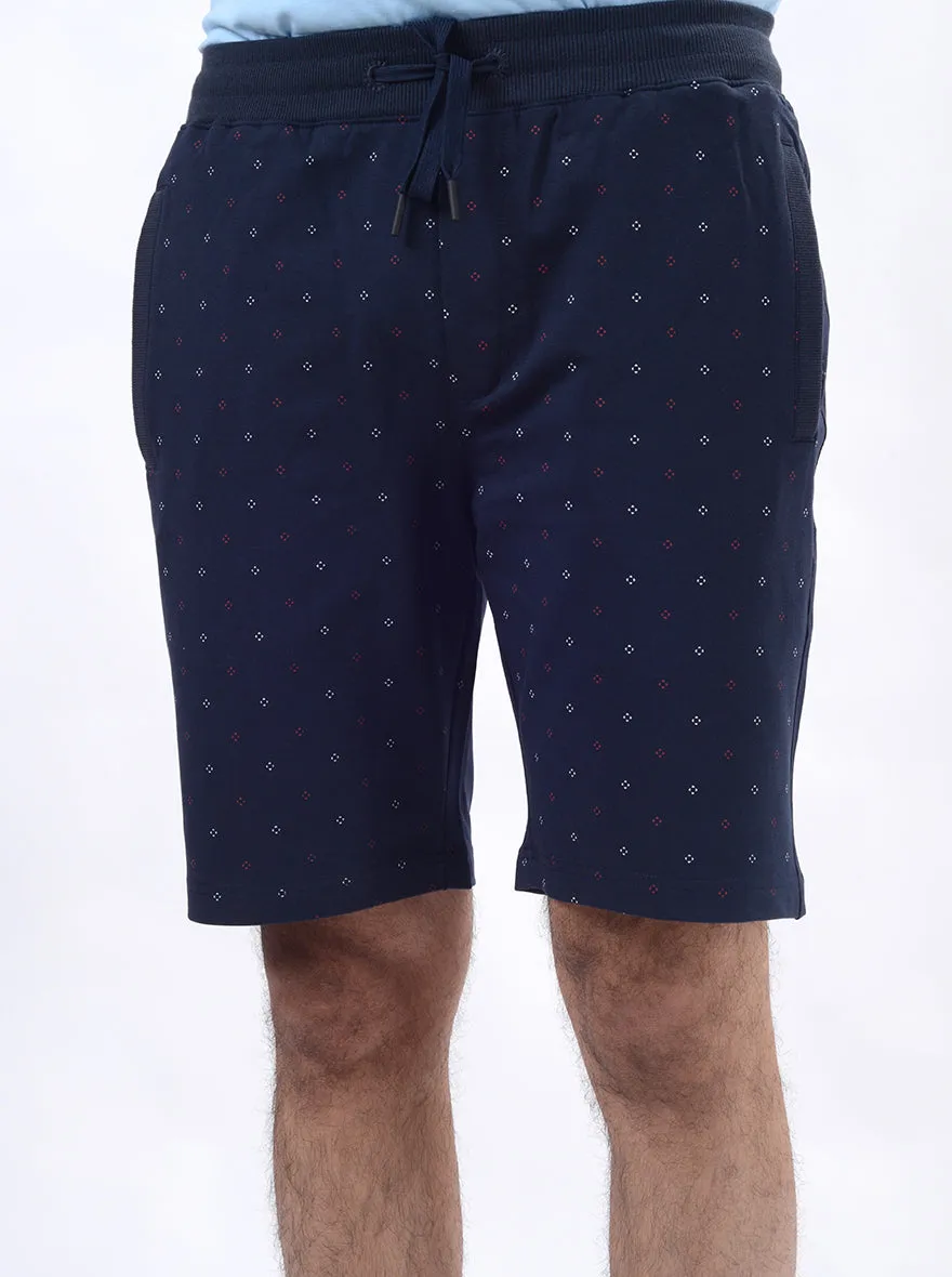 Navy Blue Printed Slim Fit Shorts | JadeBlue