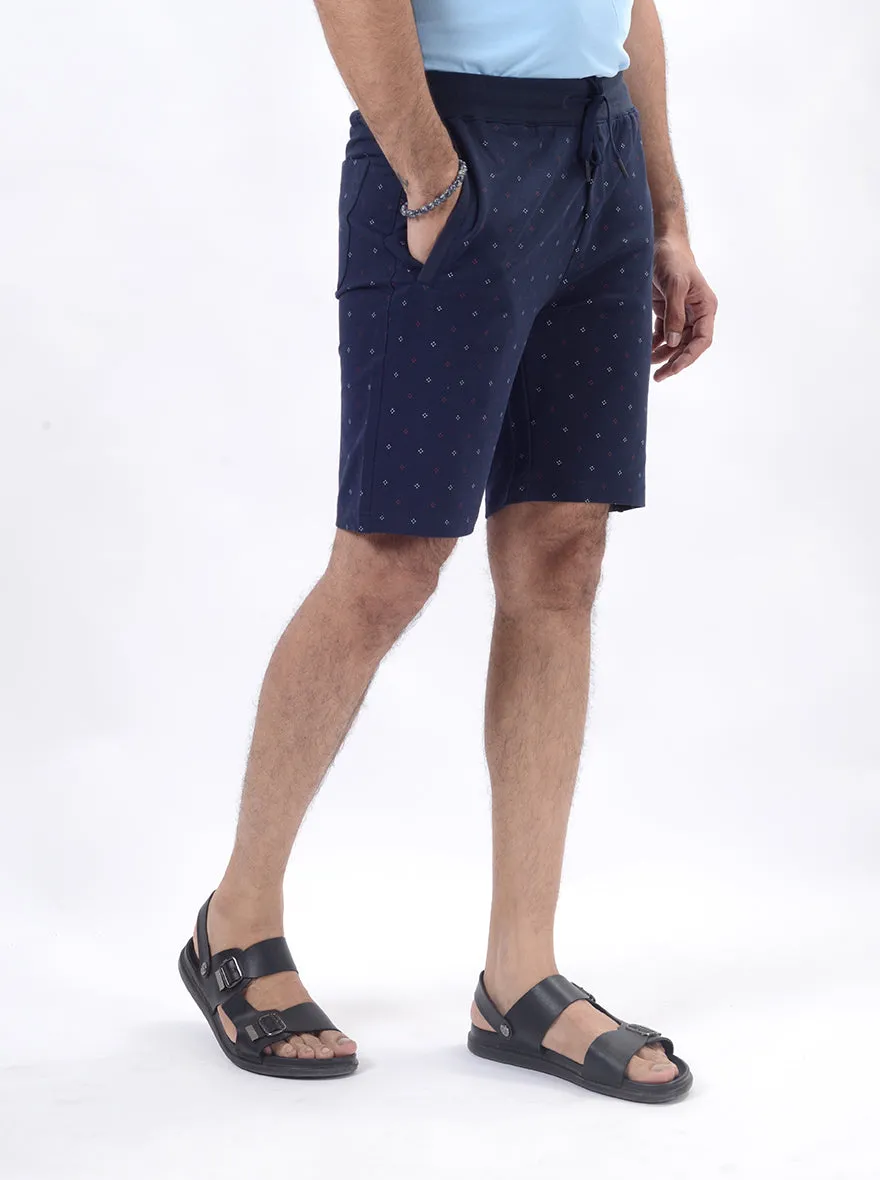 Navy Blue Printed Slim Fit Shorts | JadeBlue