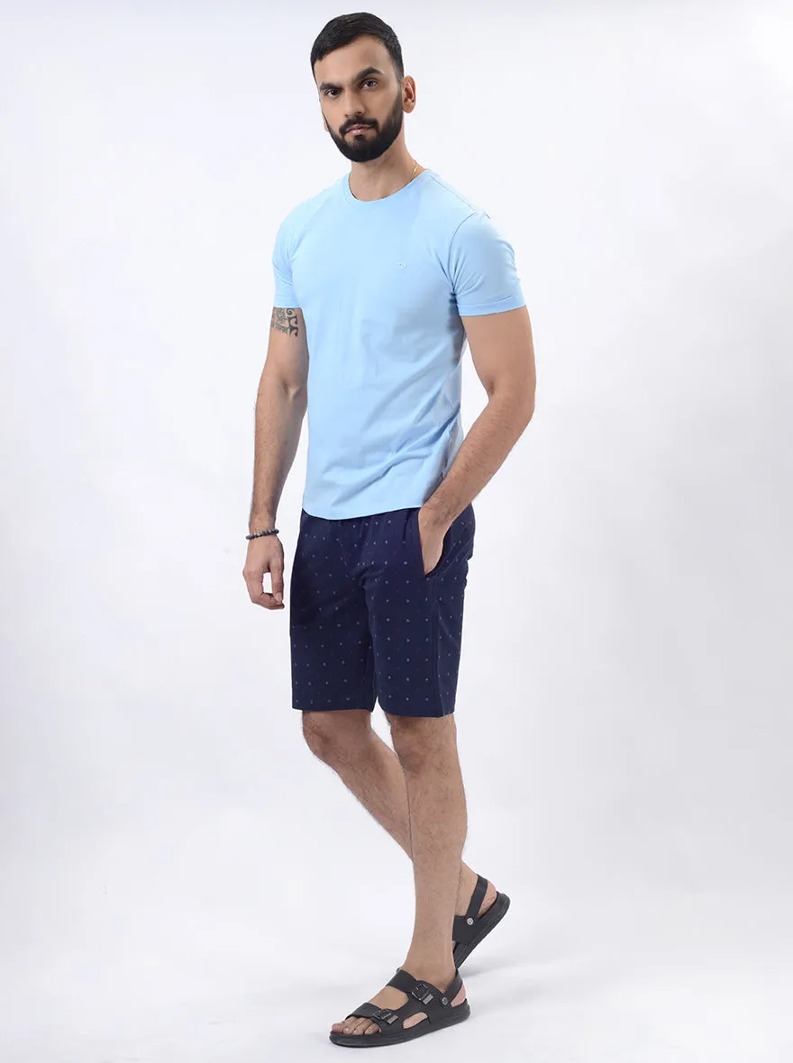 Navy Blue Printed Slim Fit Shorts | JadeBlue