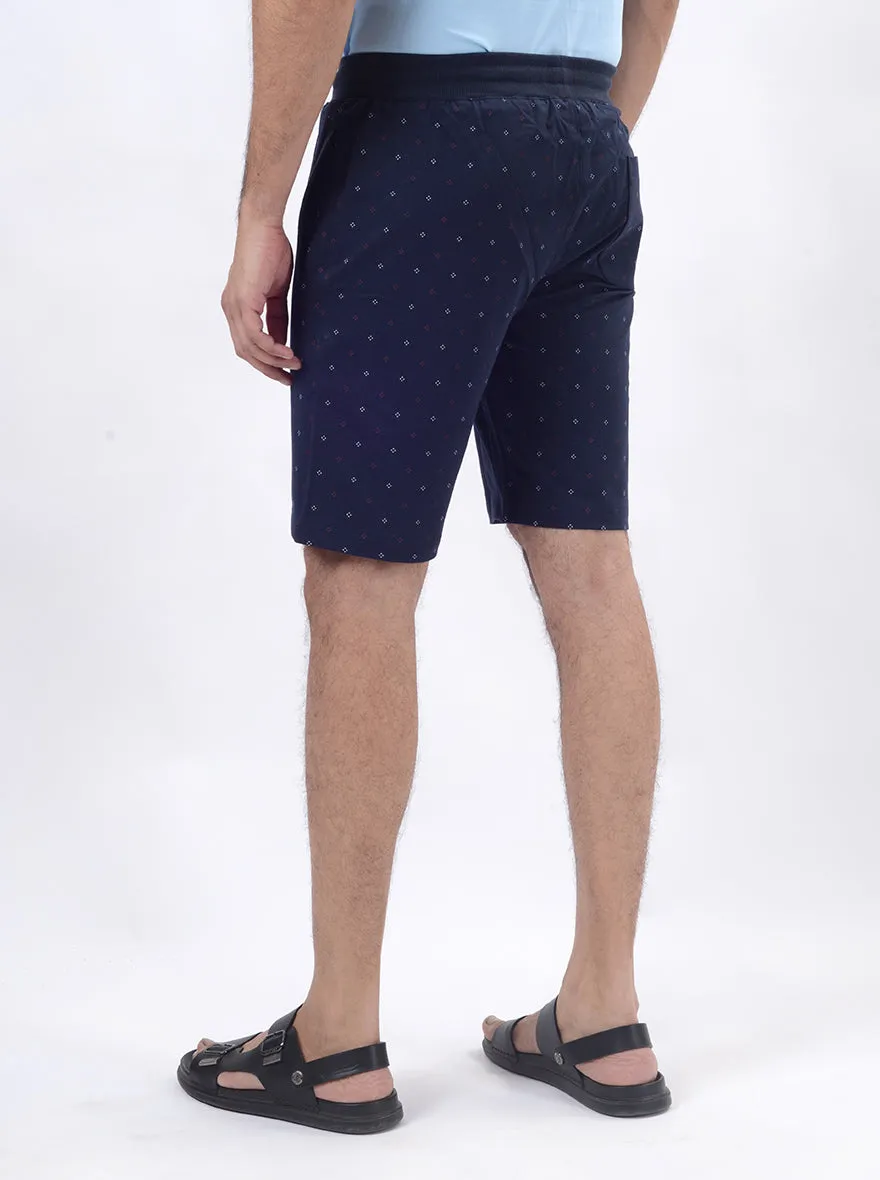 Navy Blue Printed Slim Fit Shorts | JadeBlue