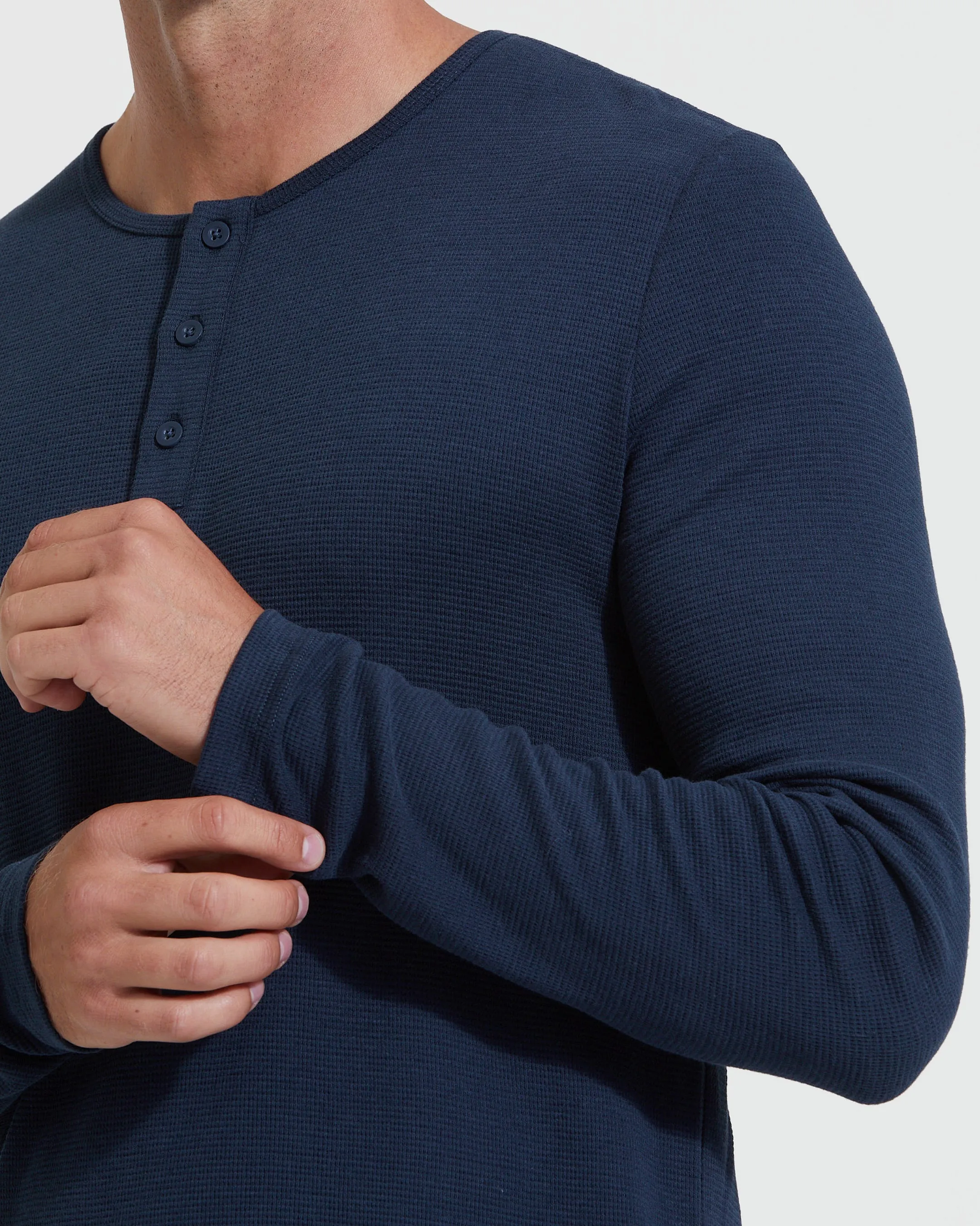 Navy Waffle Long Sleeve Henley