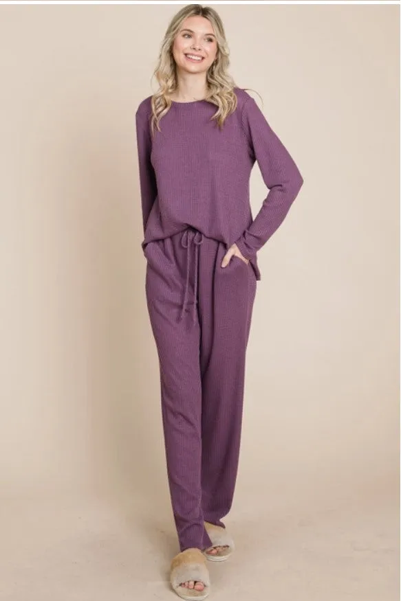 Plum Waffle Knit Lounge Set - #5507-5512