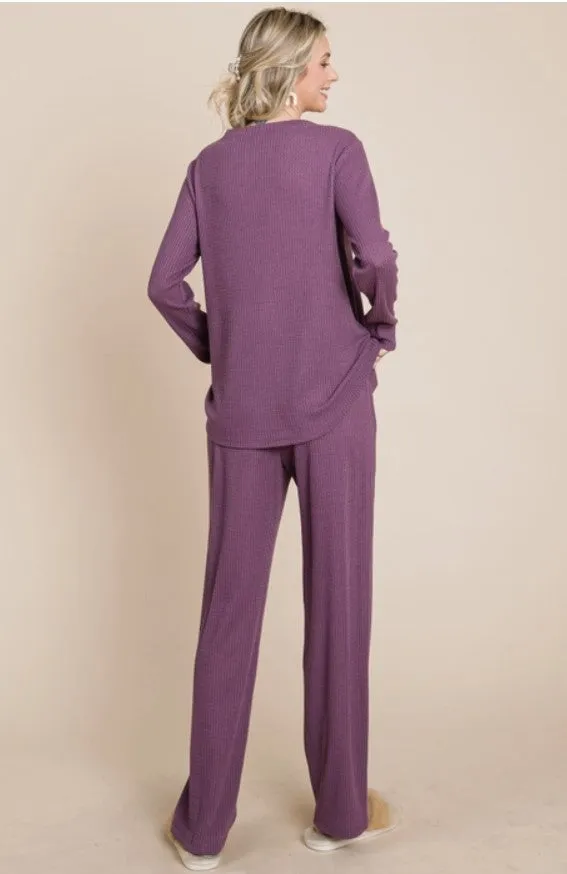 Plum Waffle Knit Lounge Set - #5507-5512