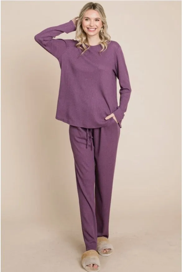 Plum Waffle Knit Lounge Set - #5507-5512