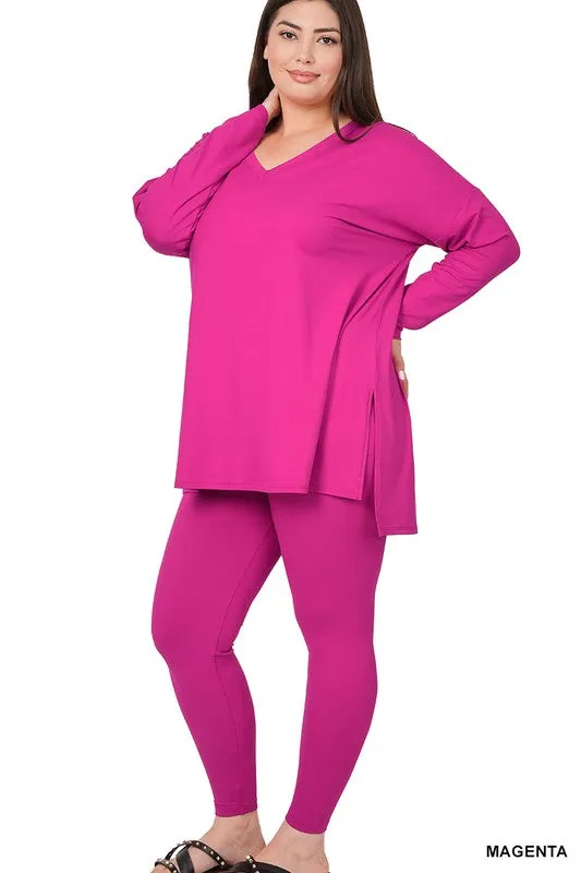 PLUS BRUSHED DTY MICROFIBER LOUNGEWEAR SET