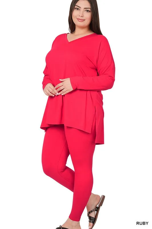 PLUS BRUSHED DTY MICROFIBER LOUNGEWEAR SET