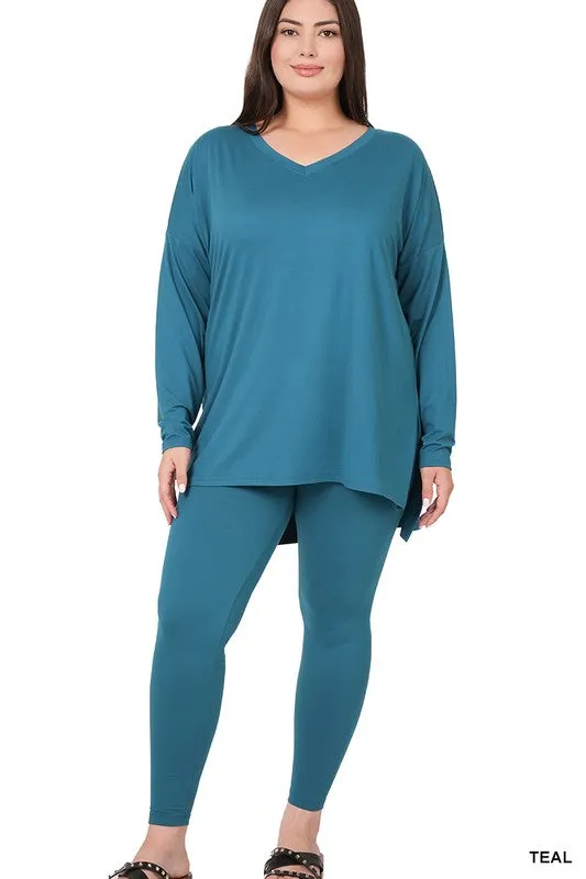 PLUS BRUSHED DTY MICROFIBER LOUNGEWEAR SET