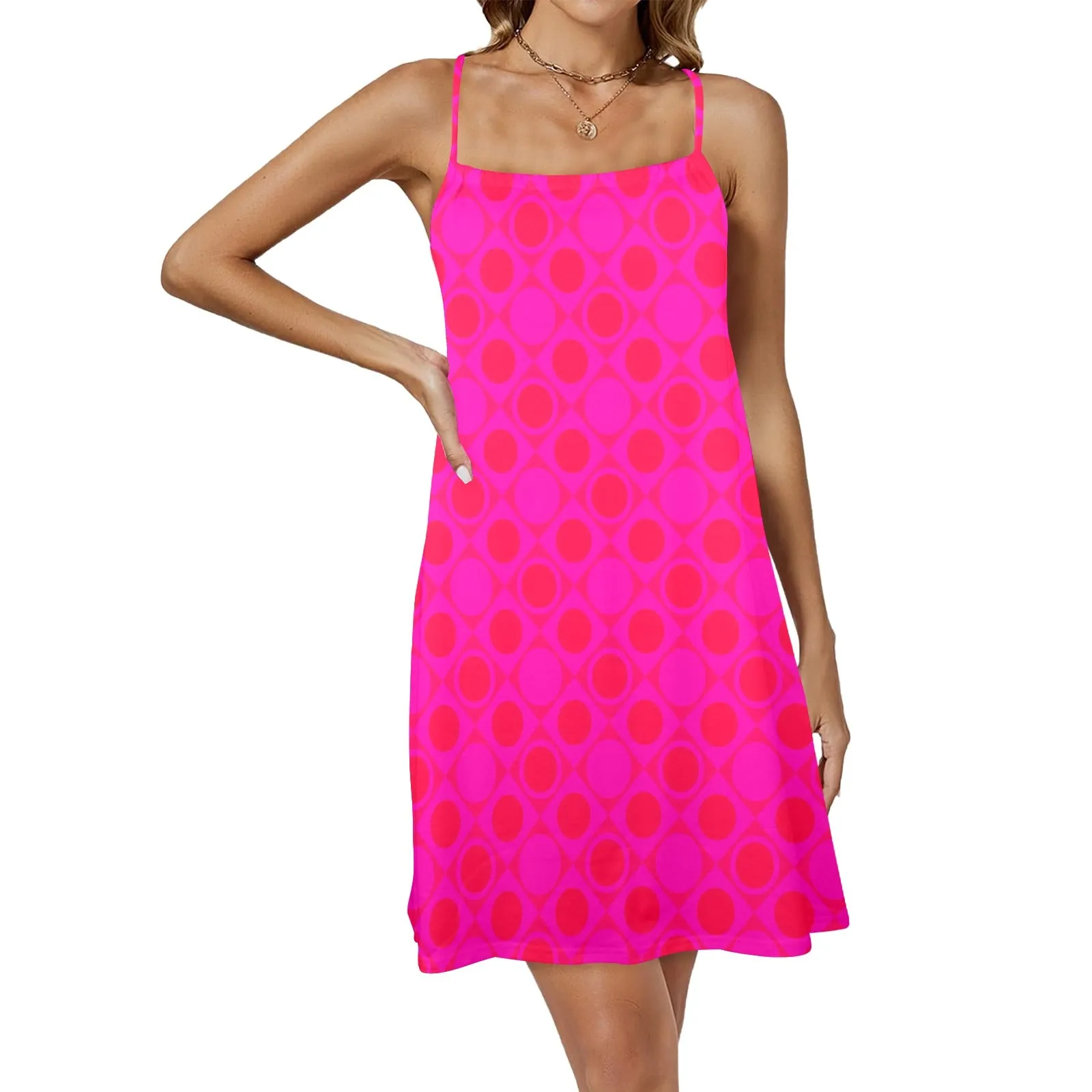 polka dot unique pattern print Drawstring Neck Sleeveless Dress (Model D68)