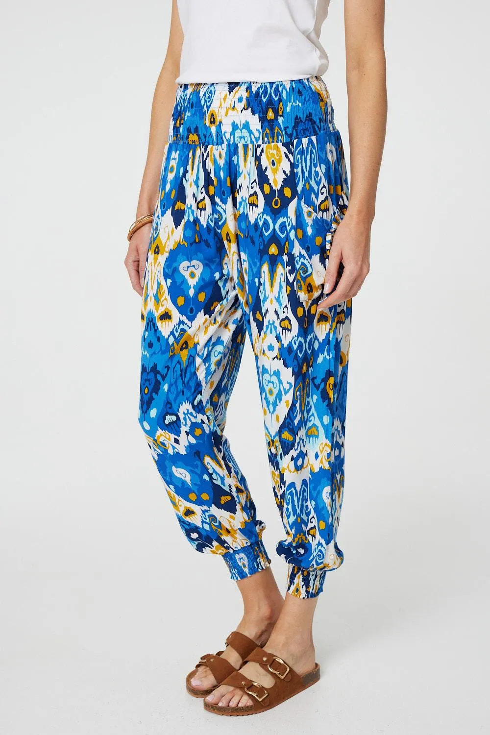 Printed High Waist Tapered Harem Pants