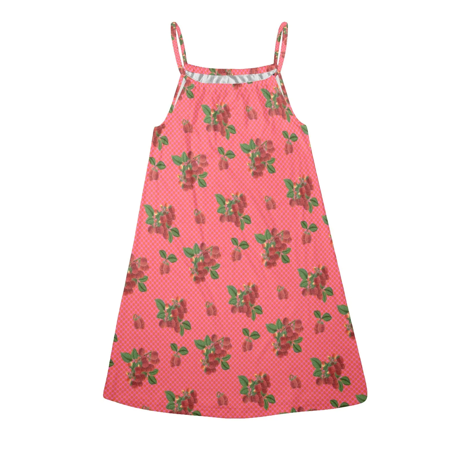 raspberry fuchsia Drawstring Neck Sleeveless Dress (Model D68)