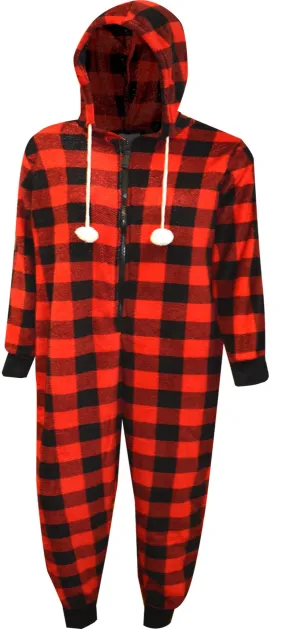 Red and Black Buffalo Plaid Print Hooded Onesie