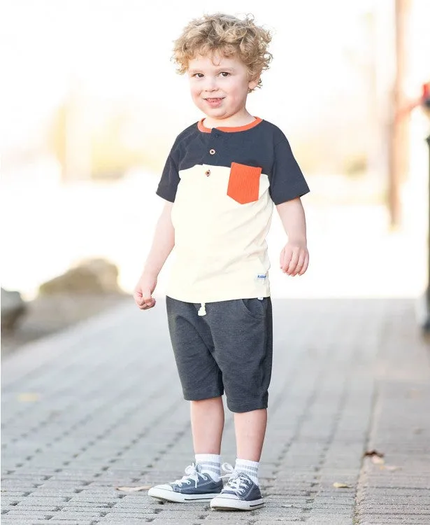 RuggedButts ~ Heather Navy Color Block Henley Tee 2T