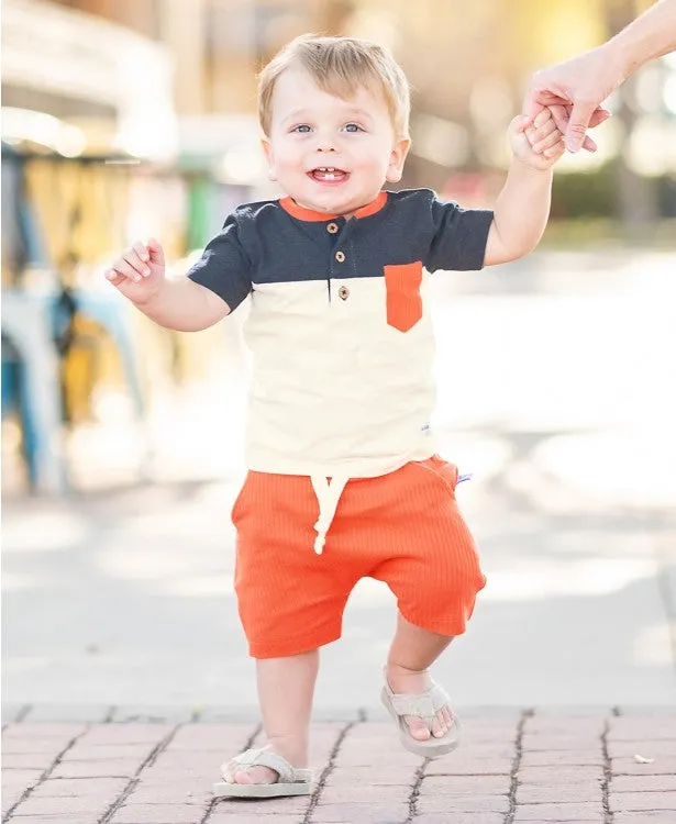 RuggedButts ~ Heather Navy Color Block Henley Tee 2T