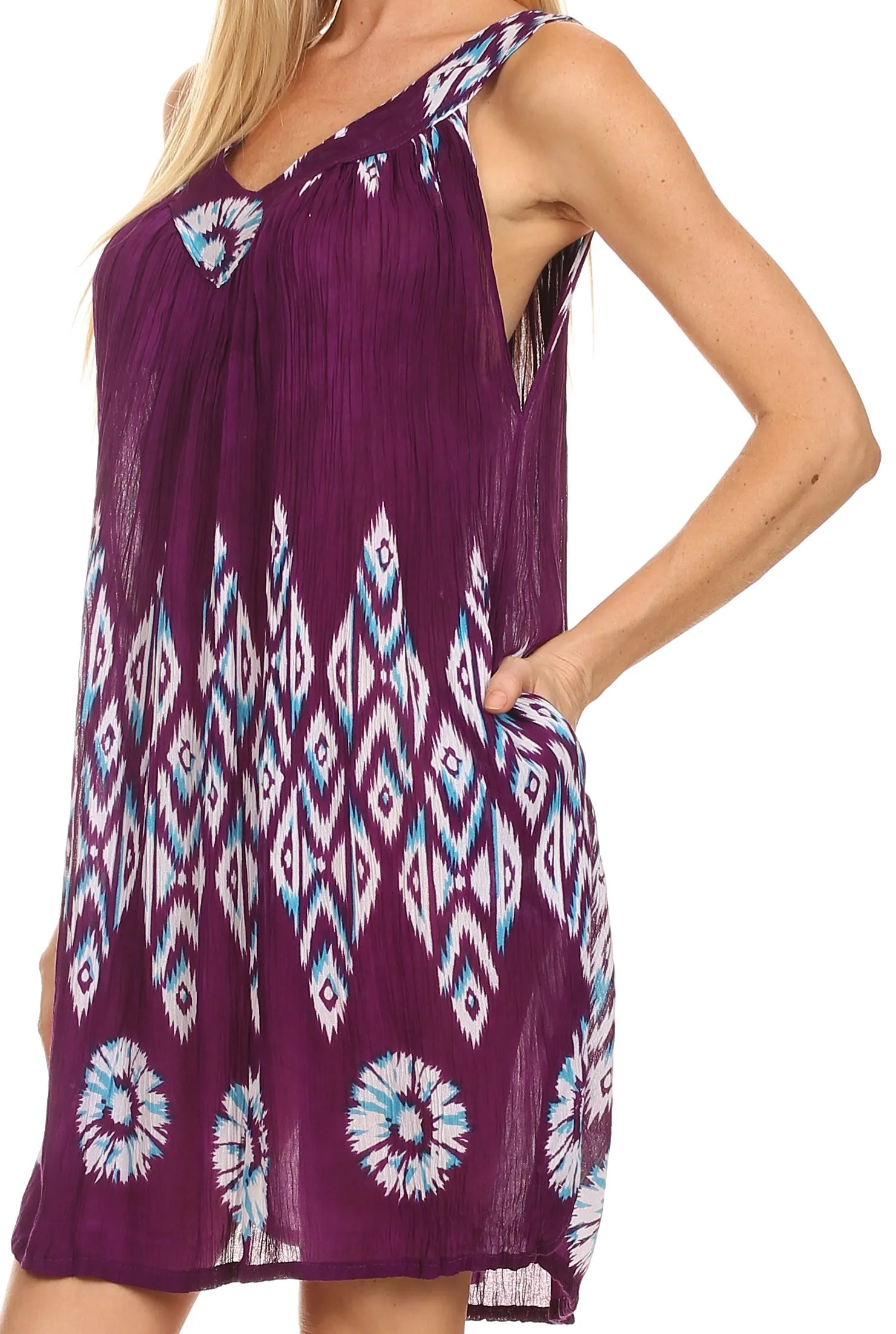 Sakkas Kora V-Neck Relaxed Fit Sleeveless Mini Dress / Cover Up