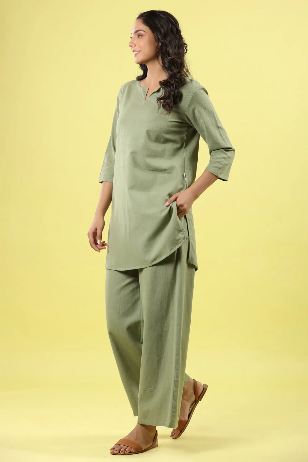 Solid Light Green Pallazo Palazzo Loungewear Set