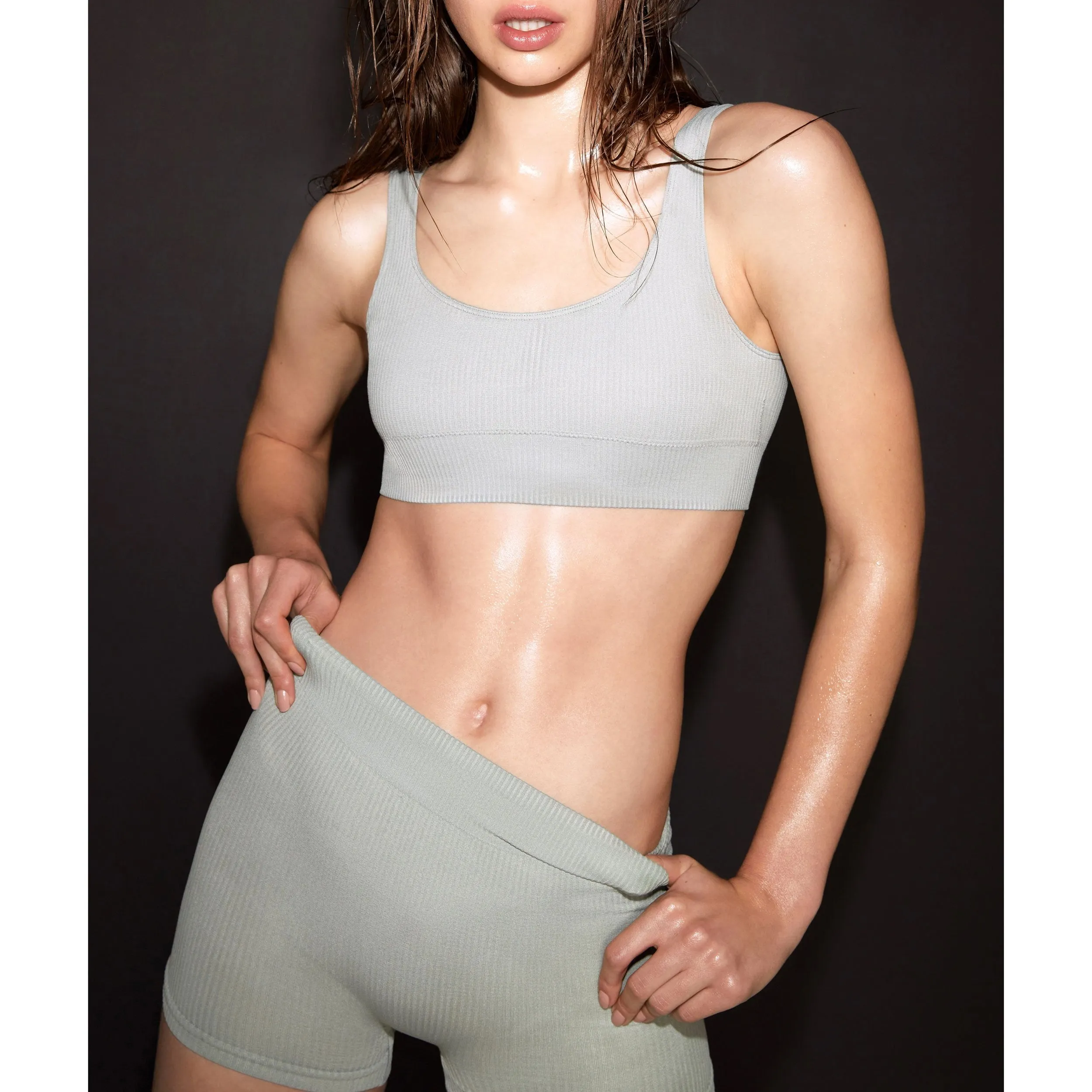 STRETCH RIB SCOOP BRALETTE | SOOT