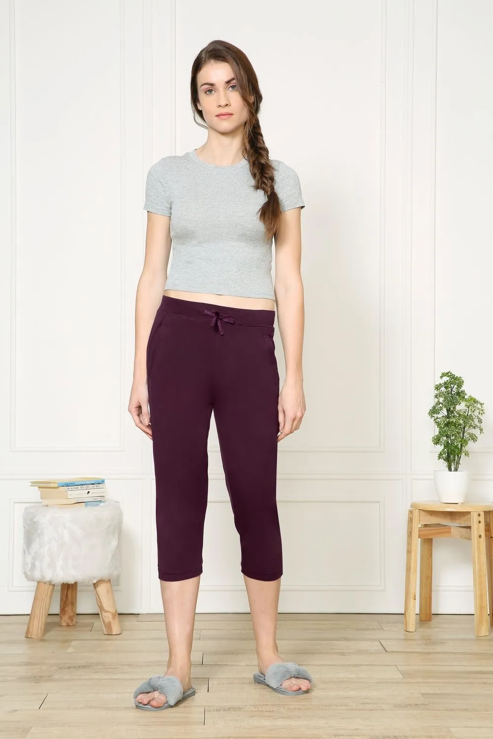 Van Heusen Women's Ultra soft & Stretchable Lounge Purple Capri