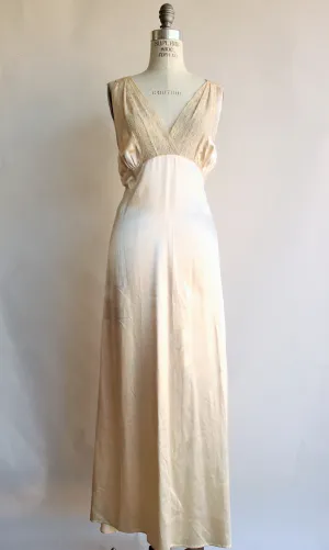 Vintage 1950s Peachy-Ivory Satin Nightgown