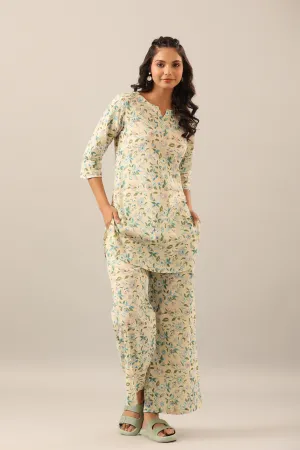 Winter Land On White Cotton Palazzo Loungewear Set